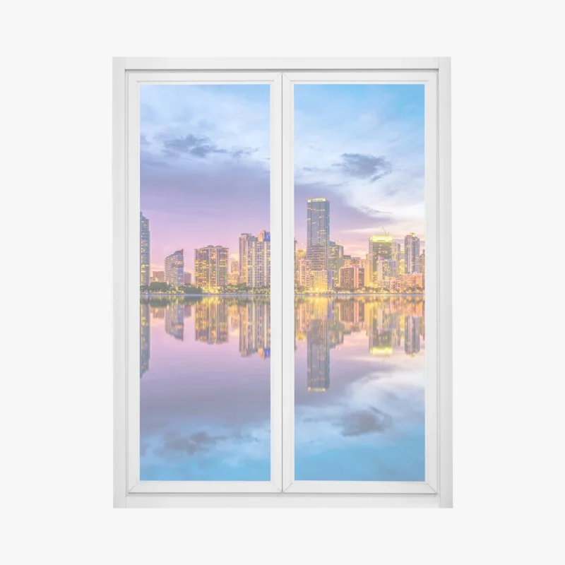 Pegatina para ventana horizonte de Miami al atardecer
