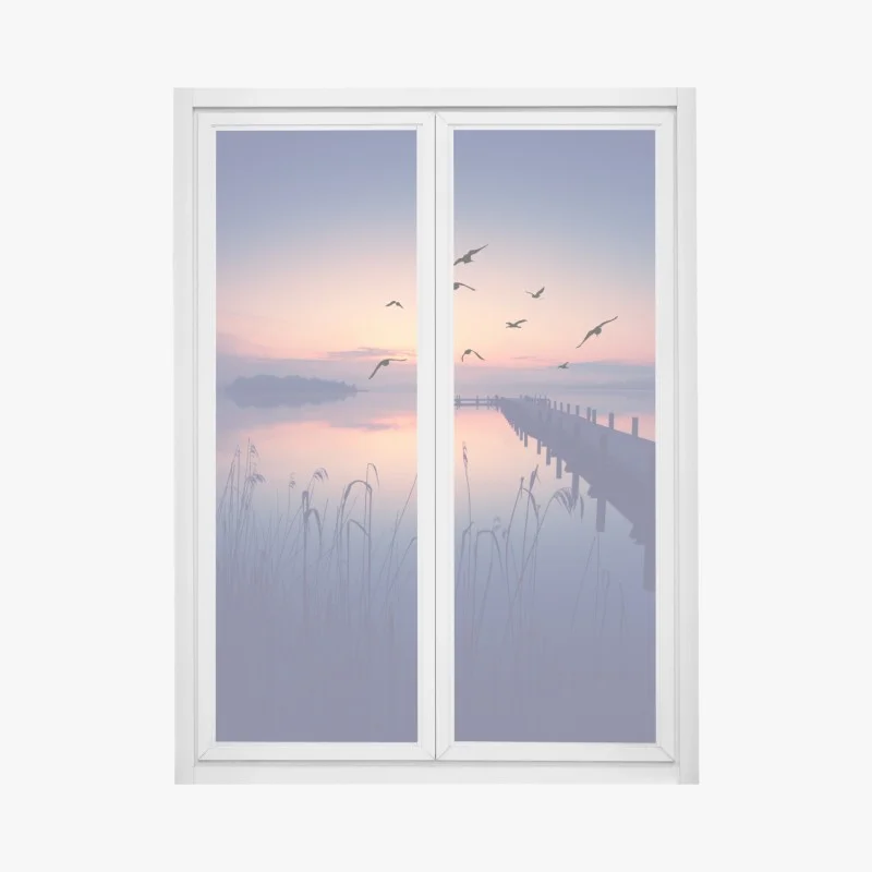 Pegatina para ventana muelle al amanecer en tonos pastel