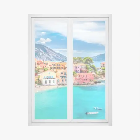 Pegatina para ventana encanto costero de Assos, Kefalonia – Pixers®