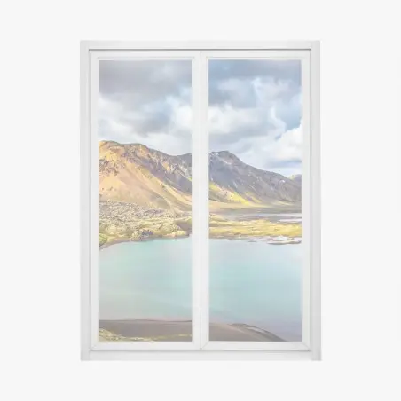 Pegatina para ventana paisaje de verano en Islandia: lago azul sobre tundra amarilla – Pixers®