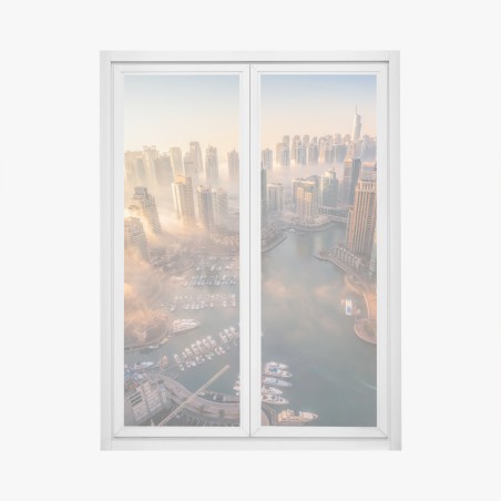 Pegatina para ventana vistas aéreas de Dubai Marina al atardecer – Pixers®