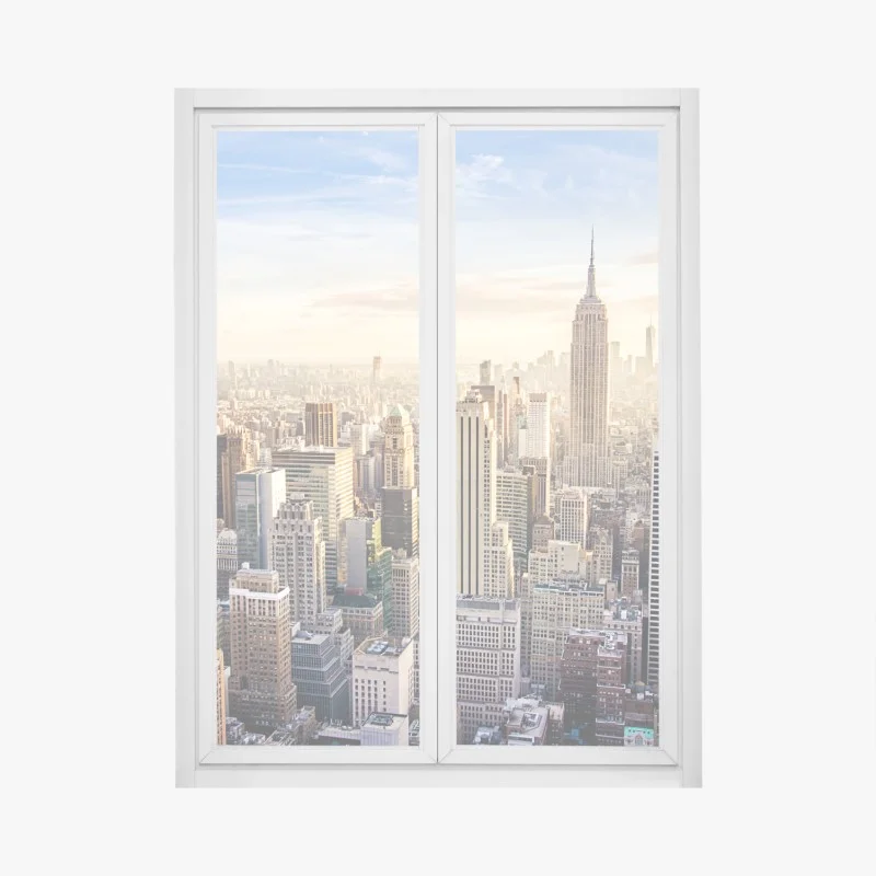 Pegatina para ventana amanecer sobre Nueva York: horizonte urbano icónico