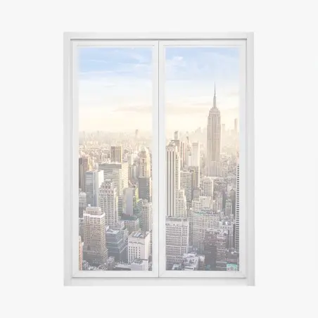 Pegatina para ventana amanecer sobre Nueva York: horizonte urbano icónico – Pixers®