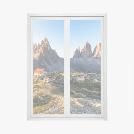 Pegatina para ventana amanecer en los Dolomitas: luz dorada sobre las cimas – Pixers®