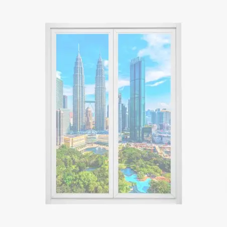 Pegatina para ventana panorámica urbana de Kuala Lumpur y Torres Petronas – Pixers®