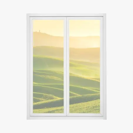 Pegatina para ventana colinas bañadas por luz dorada al amanecer – Pixers®