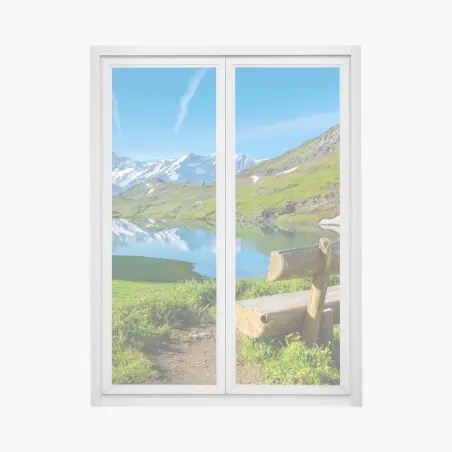 Pegatina para ventana banco frente al lago alpino – Pixers®