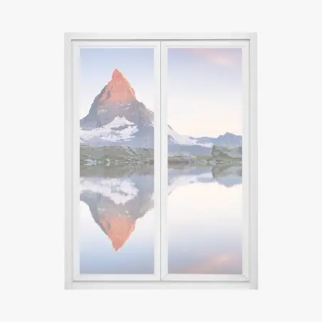 Pegatina para ventana amanecer sobre Matterhorn con reflejo perfecto – Pixers®
