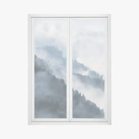 Pegatina para ventana siluetas de montañas entre la niebla – Pixers®