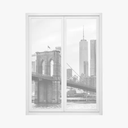 Pegatina para ventana escena del puente de Brooklyn y skyline de Nueva York en blanco y negro – Pixers®