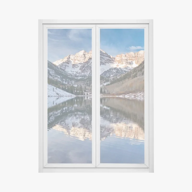 Pegatina para ventana reflejos de montaña al amanecer