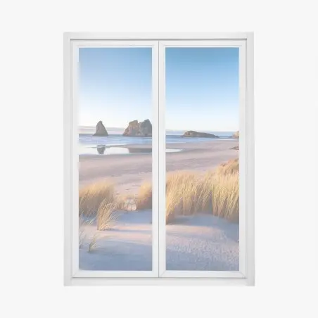 Pegatina para ventana paisaje costero de Wharariki Beach al amanecer – Pixers®