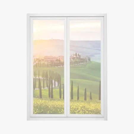 Pegatina para ventana paisaje ondulado de Toscana al amanecer – Pixers®