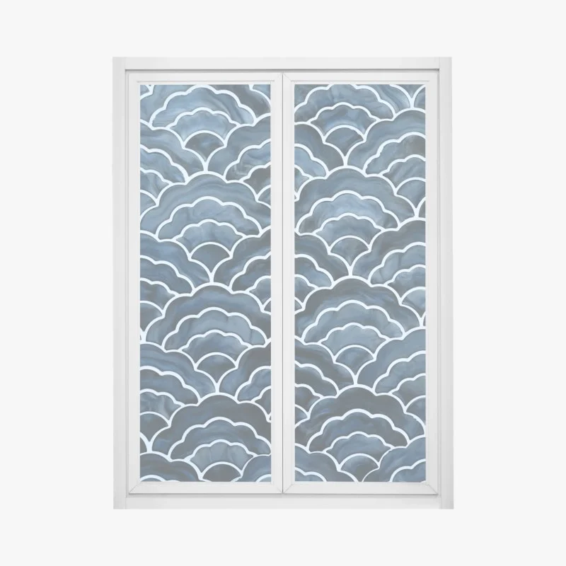 Pegatina para ventana patrón de olas japonesas en acuarela azul