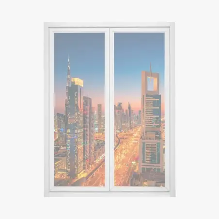 Pegatina para ventana puesta de sol sobre el skyline de Dubai – Pixers®