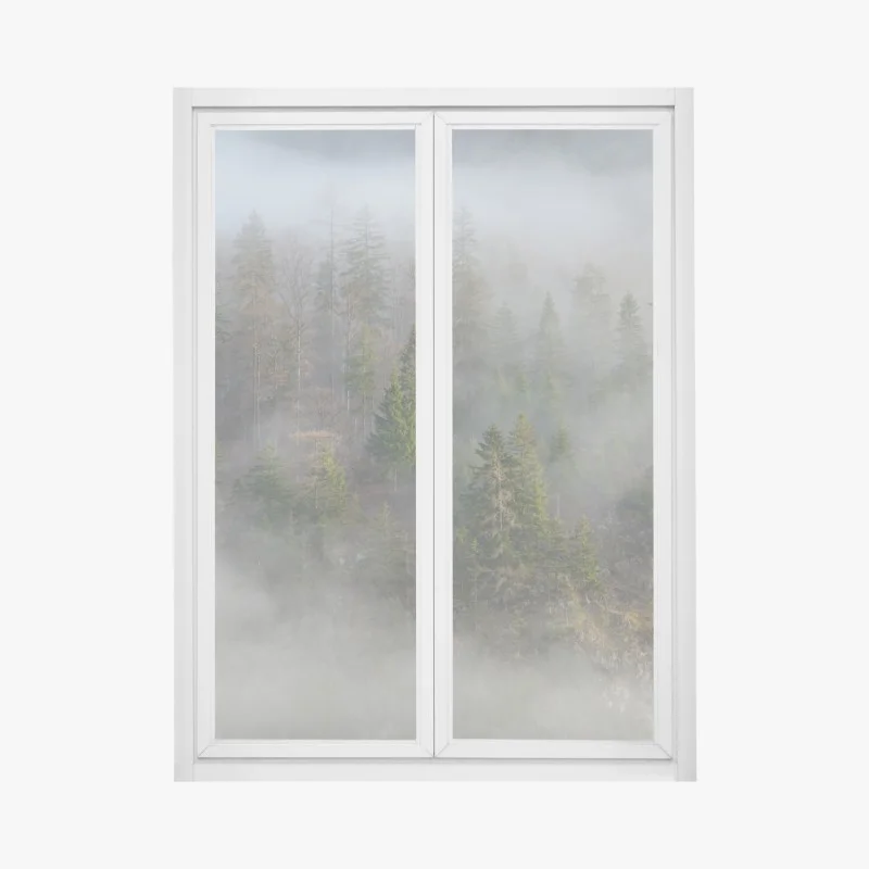 Pegatina para ventana neblina en el bosque alpino