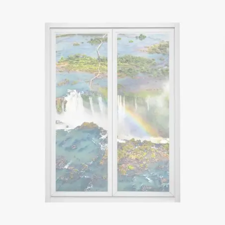 Pegatina para ventana cataratas del Iguazú: arcoíris sobre la selva – Pixers®