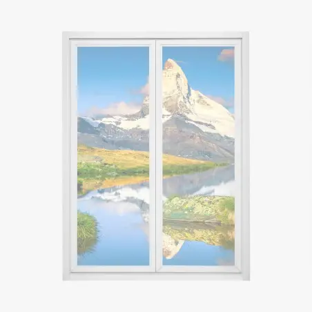 Pegatina para ventana paisaje alpino sereno con Matterhorn al amanecer – Pixers®
