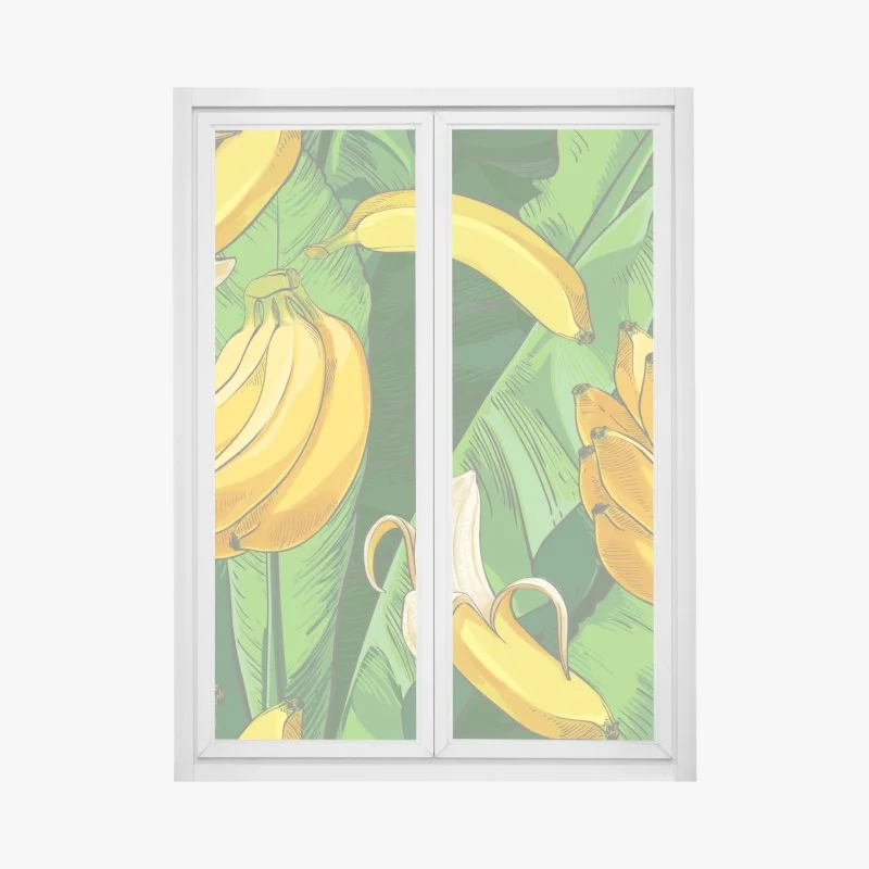Pegatina para ventana diseño tropical de plátanos y hojas verdes