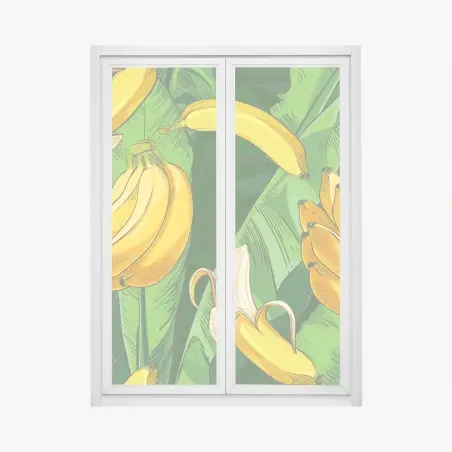 Pegatina para ventana diseño tropical de plátanos y hojas verdes – Pixers®