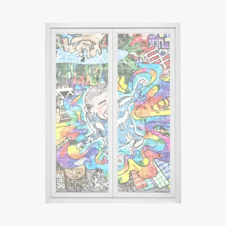 Pegatina para ventana nacimiento psicodélico en la ciudad – Pixers®