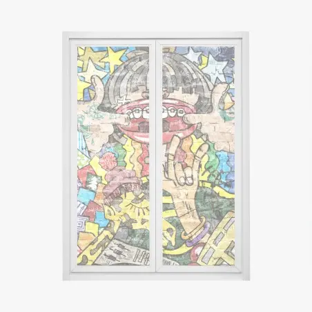 Pegatina para ventana mural pop urbano colorido con personajes – Pixers®