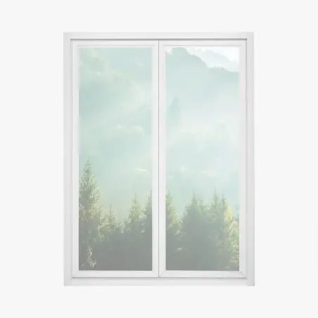 Pegatina para ventana amanecer brumoso entre abetos – Pixers®