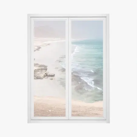 Pegatina para ventana paisaje costero desértico en tonos turquesa – Pixers®