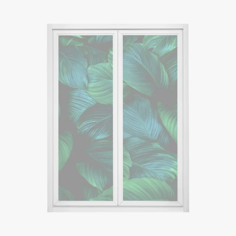 Pegatina para ventana patrón de hojas tropicales en verde profundo
