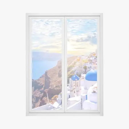 Pegatina para ventana panorámica de Oia, Santorini al atardecer – Pixers®