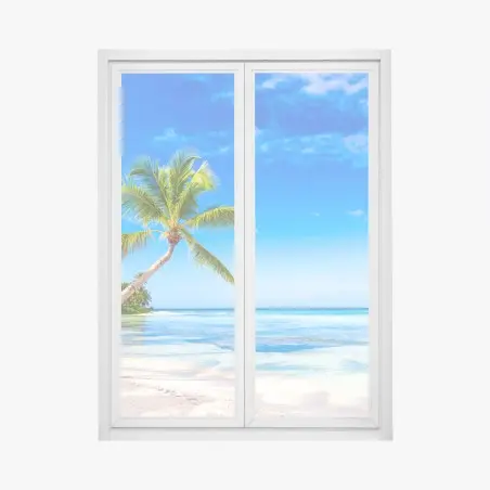 Pegatina para ventana playa tropical con palmera inclinada – Pixers®