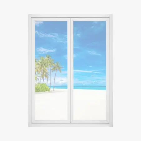 Pegatina para ventana playa tropical con palmeras y cielo azul – Pixers®