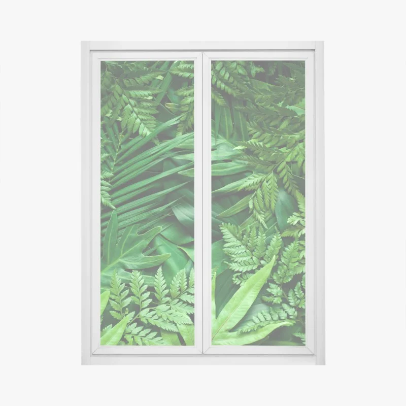 Pegatina para ventana follaje tropical exuberante en tonos verdes