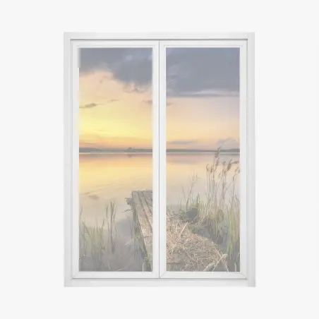 Pegatina para ventana atardecer dorado en el lago – Pixers®