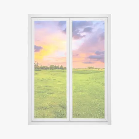 Pegatina para ventana paisaje de pradera al atardecer con cielo colorido – Pixers®