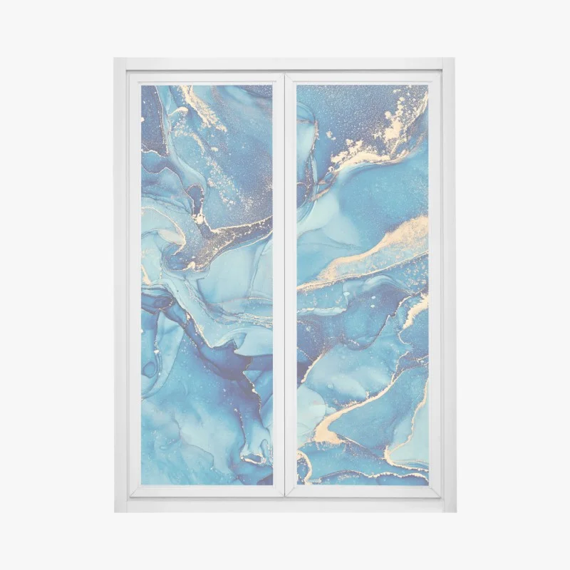 Pegatina para ventana mareas doradas en azul