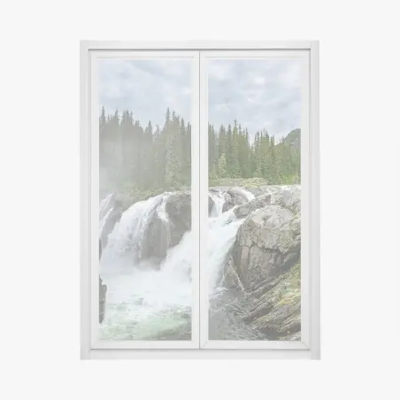 Pegatina para ventana cascada en bosque rocoso bajo cielo nublado – Pixers®