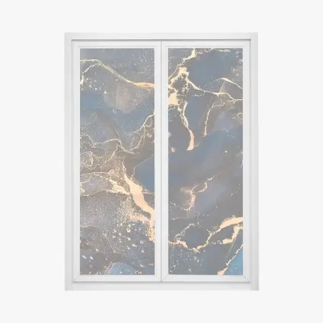 Pegatina para ventana abstracción líquida en tonos marinos y dorados – Pixers®