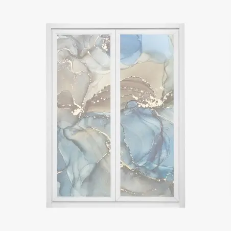 Pegatina para ventana corrientes doradas: paisaje abstracto en tinta alcohol – Pixers®