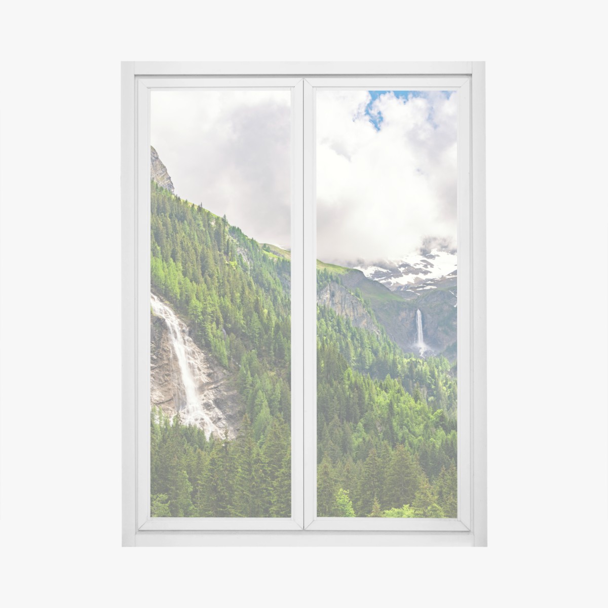 Pegatina para ventana cascadas en valle alpino – Pixers®