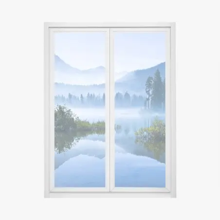 Pegatina para ventana serenidad matutina en lago de montaña – Pixers®
