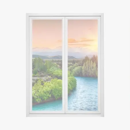 Pegatina para ventana atardecer sobre el río Clutha y los Alpes del Sur, Nueva Zelanda – Pixers®