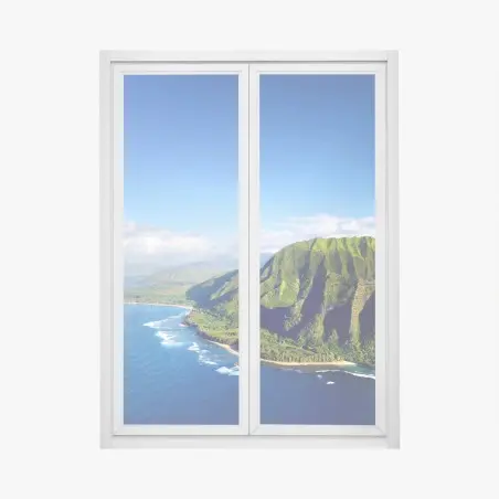 Pegatina para ventana paisaje costero de acantilados verdes y aguas turquesas – Pixers®