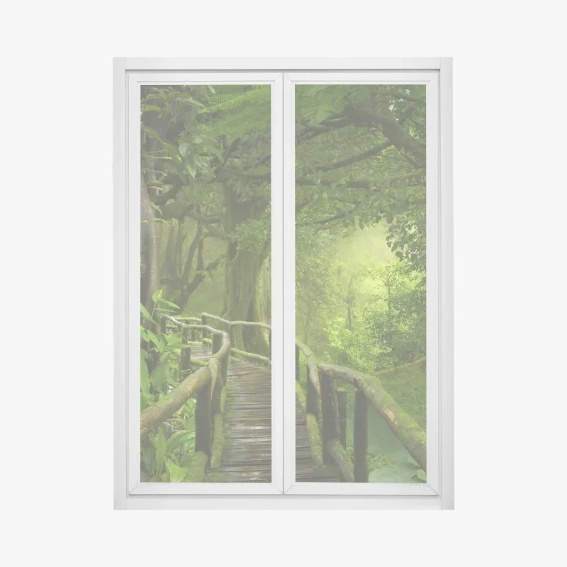 Pegatina para ventana sendero místico en la selva tropical