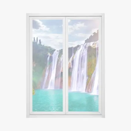 Pegatina para ventana paisaje sereno de la cascada Jiulong en Luoping, China – Pixers®