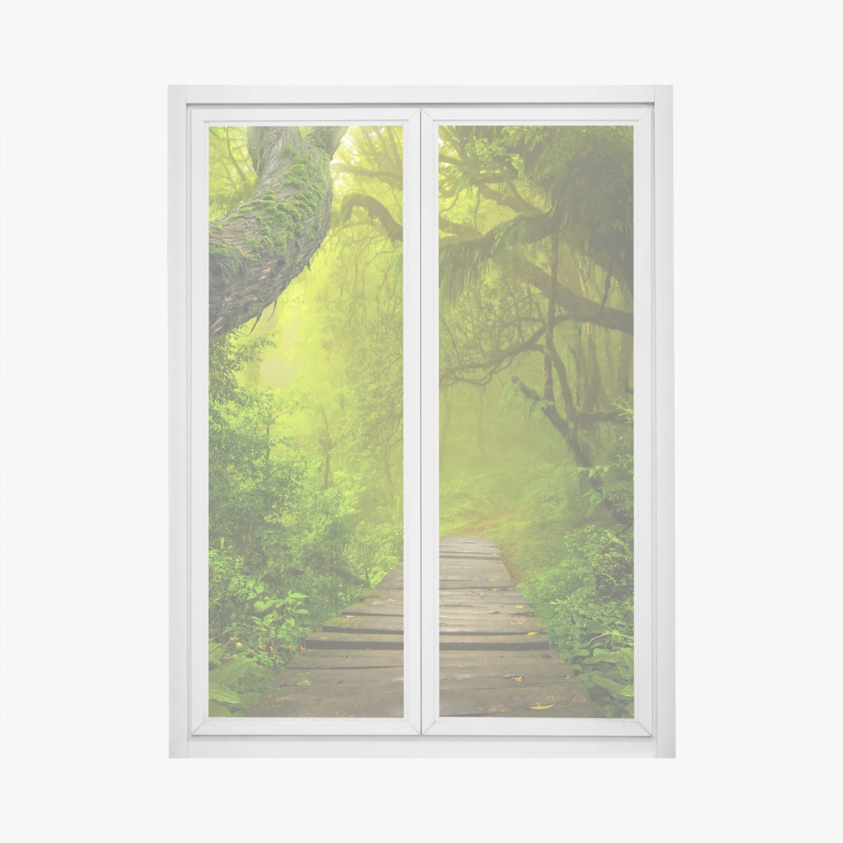 Pegatina para ventana sendero místico en la selva verde – Pixers®