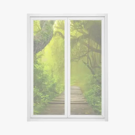 Pegatina para ventana sendero místico en la selva verde – Pixers®