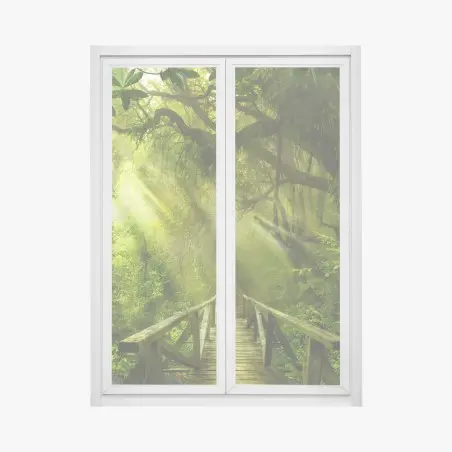 Pegatina para ventana puente en la selva bañado por rayos de sol – Pixers®