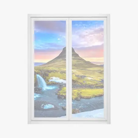 Pegatina para ventana amanecer en Kirkjufell, paisaje islandés – Pixers®