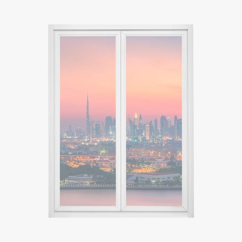 Pegatina para ventana atardecer en el horizonte de Dubái